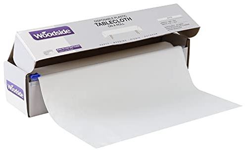 Woodside Disposable Plastic Table Cloth Roll for Parties, Barbecues, Events etc, 33m x 1.35m, White