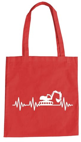 Herzschlag Bagger Baumwolltasche - Ekg Digger Baustelle Baumaschine Rot