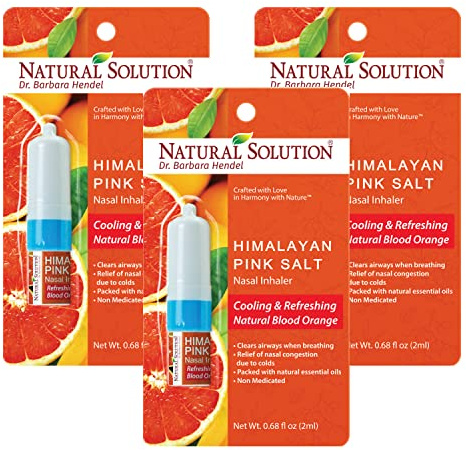 Natural Solution Nasal Inhaler, with Pink Salt and Organic Blood Orange, Cooling, Relaxing& Refreshing, Aromatherapy, Sinus Pressure Relief, 0.68 fl oz/Each, Pack of 3