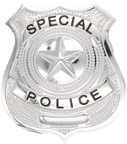 Insignia de policía de metal plateado, ideal para disfraces y vestidos de policía