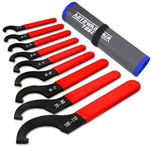 AutoWanderer Tool 9Pcs Coilover Spanner Wrench Set, Adjustable Shock Wrench Universal Carbon Steel Spanners for Most Coil Over Shock Adjustments (Blue)