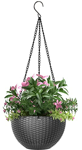 Blumenampel, 1 Stück Hängend Blumentopf Kunststoff Hängekörbe Hängende Pflanzgefäßen Hängepflanztöpfe mit Kette Abflusslochs für Innen Außen Pflanzen Blume Decken Balkone, Grau