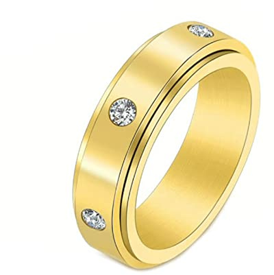 Mesnt Edelstahlringe Damen, Zirkonia Stress Relief Fidget Spinner Ring Schwarz/Silber/Gold/Roségold