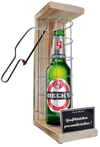 Personalisierte Geschenke für Männer Frauen Geschenkidee mit Namen - Eiserne Reserve Gitterkäfig Beck´s Bier (1 x 0.5 l) incl. Notsäge - Papa Mama Geburtstag Hochzeit