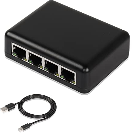 SinLoon Répartiteur réseau RJ45 1 à 4 Gigabit, adaptateur Ethernet 1000/100 Mbps, avec port d'alimentation USB pour ordinateur, concentrateur, commutateur, routeur, ADSL, décodeur, TV numérique, etc