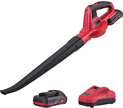 Soffiatore a Batteria da 20V, 2,0 Ah, 190 km/h, Batteria al Litio e Caricatore, in Cartone, Adatto per la Pulizia di Foglie, Neve, Terrazzo, Giardino, Polvere