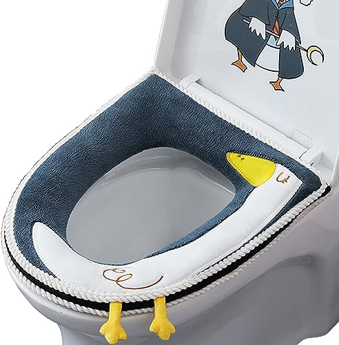 Bncxdc toilettensitzbezug, wc Sitz wärmer, Universal-Reißverschluss-Wärmer-Toilettensitz-Abdeckungspolster, wasserdichtes antibakterielles Leder-Heim-Toilettensitzpolster mit Griff, waschbar, Blau