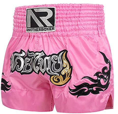 Muay Thai Shorts Boxing Fight Kickboxing Grappling Training Workout Gym Shorts for Men Women Kids (as1, Alpha, s, Regular, Regular, Pink 01)