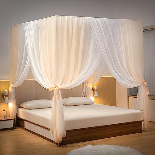 Beyeutao King Gold Baldachin Bett Vier Poster Moskitonetz Bettvorhang Rahmen für Indoor Outdoor Spielzelte Baldachin Raumdekoration
