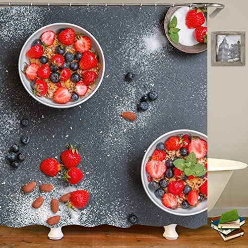 Gualiy Badewanne Vorhang Waschbar, Duschvorhang Obst Muster Duschvorhang Antischimmel Stoff Bunt Badvorhang 150X200cm