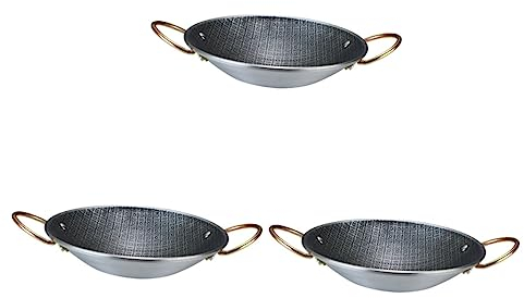 OQHAIR 3pcs Pentola in Acciaio Inox Padella in Acciaio Inox Casseruola in Acciaio Inox Fondo Piatto Wok Padella Antiaderente Stir Fry Pan Stir Fry Wok Tempura Pan Domestico Paella Pan GAT