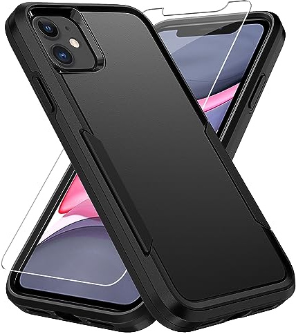Warsia for iPhone 11 Case, with Screen Protector,[Military Grade Drop Tested] Heavy-Duty Tough Rugged Shockproof Protective Case for iPhone 11 6.1 inch, Black