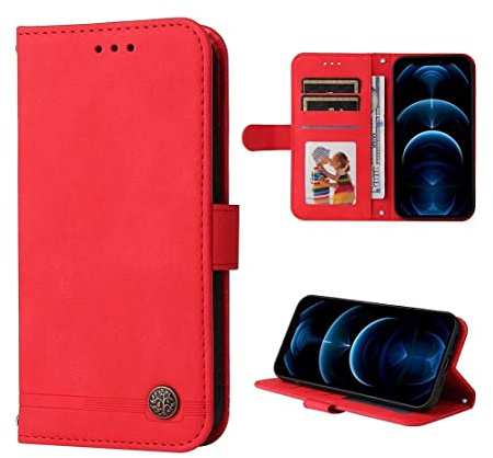 SEAHAI Cuero Funda para Motorola Moto G14 Billetera Estuche, Carcasa con Tarjetero/Cierre Magnético/Suporte/Bloqueo RFID, Ultradelgado Cartera Flip Cover Case - Rojo