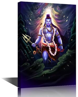 Hindu-Gott, Heimdekoration, Lord Shiva, Wandkunst, Lord Shiva, Wandschmuck für Wohnzimmer, Holzrahmen und gespannt, fertig zum Aufhängen, 40,6 x 61 cm (B x H)