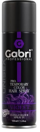 Gabri Temporary Hair Colour Spray, Coloured Hair Dye Spray, Shimmer Effect, Quick-Dry, Easy Wash-Out, For Kids & Adults, Halloween, Theme Parties & Fancy Dress Costumes,150ml (Violet)