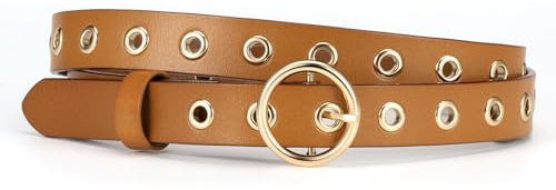 YooAi Gürtel für Damen, lässiger Ledergürtel mit Ösen und goldfarbener Schnalle, modischer Gürtel für Jeans und Hosen, Braun, S: Fit Waist 25-31