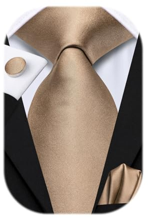 Hi-Tie Men's Tie Sets Silk Formal Striped Necktie and Pocket Square Cufflinks Wedding Business,Champagne
