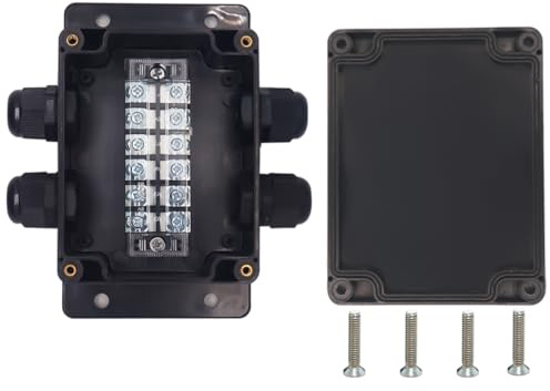 YETLEBOX Watertight Junction Box, IP67 Waterproof Electrical Project Box with 6P 25A Barrier Terminals,2 in/2 Out Cable Glands Electronic Enclosure 4.53 x 3.54 x 2.17