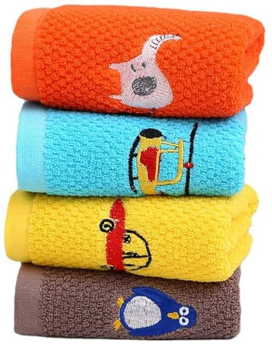 HiyyFloy Toalla para Niños, 4 Uds., Toallas De Algodón para Niños, Paño Absorbente para Lavar, Toallas De Mano Multicolores para Baño