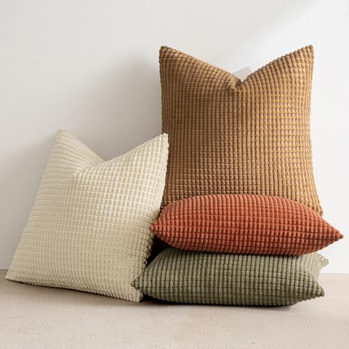 MIULEE Braun Grün Dekorative Kordsamt Kissenbezug 40x40 4er Set Sofakissen | Kissenbezüge Dekokissen Kopfkissenbezug Couchkissen Deko Bezug für Sofa Couch Wohnzimmer Schlafzimmer Büro