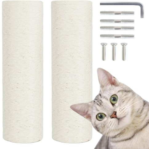 Pinkgarden Thick Natural Sisal Replacement Cat Scratching Post - 15.7 Length, 4.5 Thick, 2Pcs M8 Cat Scratch Post Refill Poles, Ideal for Refurbishment, Includes Screws (White)
