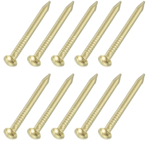 uxcell 50Pcs Small Hardware Nails, 2D x 1 Brass Round Head Nail Common Finishing Nail for Household Woodworking Picture Hanging DIY Projects, Gold