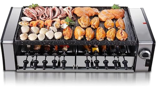 Fitlin Barbecue électrique Rotatif, 1600 W, sans fumée, for intérieur, Plaque de Cuisson antiadhésive à Double Couche avec contrôle à 3 Vitesses, Facile à Nettoyer, for Cuisine, Camping