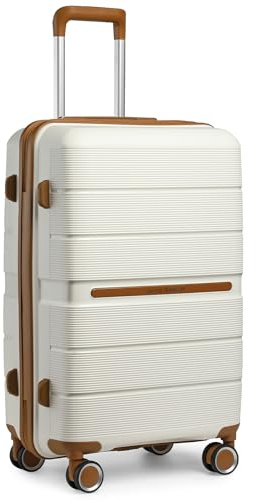 British Traveller Bagaglio a Mano 56x37x22 cm Valigia Trolley Rigida 4 Ruote, Bianco
