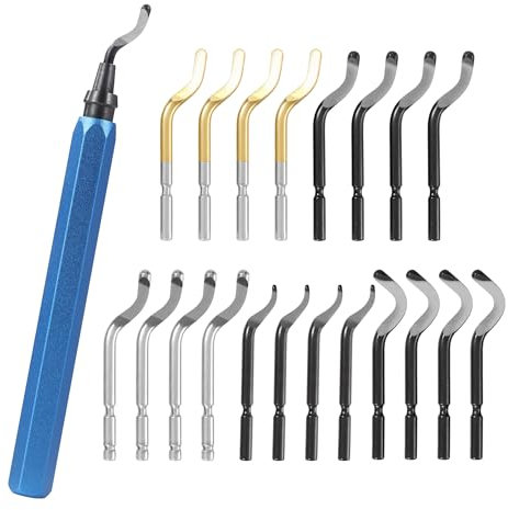 BUCOMTU 360° drehbare Entreibe mit 20 Ersatzklingen, Handentreibe, verschleißfester Klingenkopf aus Schnellarbeitsstahl, rutschfester Aluminiumgriff, geeignet für Metall/Kunststoff/3D Druck