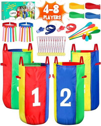 Eocolz Outdoor Carnival Games, Potato Sack Bags for Kids Adults, Egg Spoon Relay Race, 3 Legged Race Bands, Catch Tail Games, Birthday Party, Field Day Family Day Yard Lawn Easter Fall Festival Games
