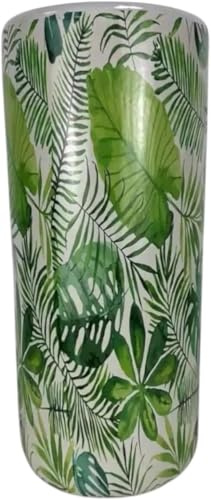 AcaciaHome Elegant and Vintage-Inspired Ceramic 18 Round Palm Leaf Umbrella Stand with Distressed Glazed Finish - Stylish Vase for Unique Home Decor with Walking Sticks Stand for Office, Home