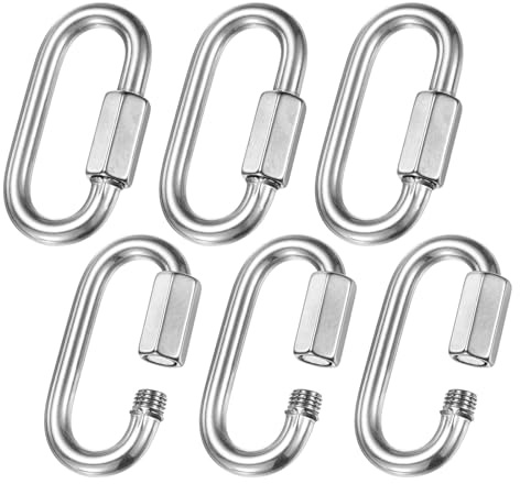 M METERXITY 6-Pack Quick Chain Link Connector, M8 5/16 316 Stainless Steel D-Shape Locking Repair Chain Links for Swing/Camping/Hiking/Backpack, Twist Key Ring Screw Chain Link [Silver]