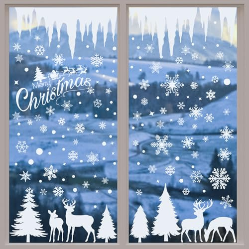 Kesote Fensterbilder Weihnachten Kinder 210x Fensterbild Weihnachts Schneeflocken Selbstklebend Fensterdeko Winter Deko Aufkleber PVC Weihnachtsdeko