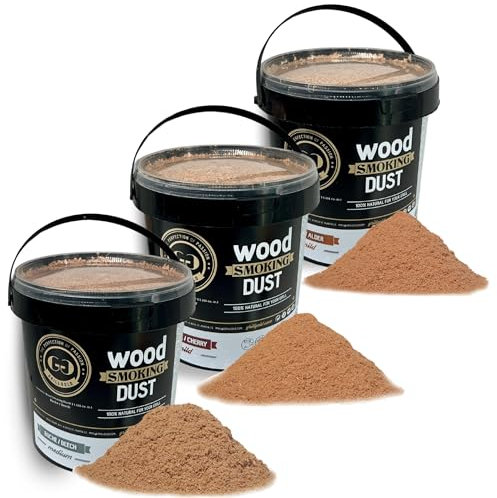 GRILLGOLD Wood Smoking Dust Farine de fumage pour fumer et fumer à froid du poisson, de la viande et des légumes dans un seau refermable de 1 litre de hêtre, aulne et cerise