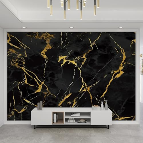QDJKBL Black Golden Marble Wallpaper Modern Abstract Marble Wall Murals Irregular Stripes Large Mural Wallpapers for Office Kitchen Company Dry Without Bubbles 450 x 305 cm