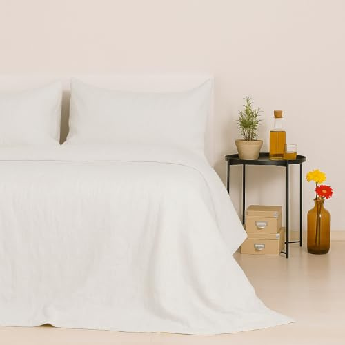 Zenoni & Colombi Completo Lenzuola in Lino 100% Naturale – Comprende Lenzuolo Sopra, Lenzuolo Sotto con Angoli e 2 Federe – Made in Italy (Bianco, Matrimoniale King)