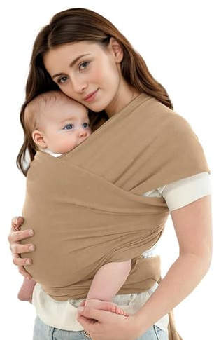 KOOMUAO Babytragetuch Neugeboren,Kindertragetuch Bauchtrage Sling,Einfach anzuziehen - Elastisches Tragetuch bis zu 15 kg,Ergonomisches Baby Tragetuch, Einfach zu bindende Babytrage (Braun)