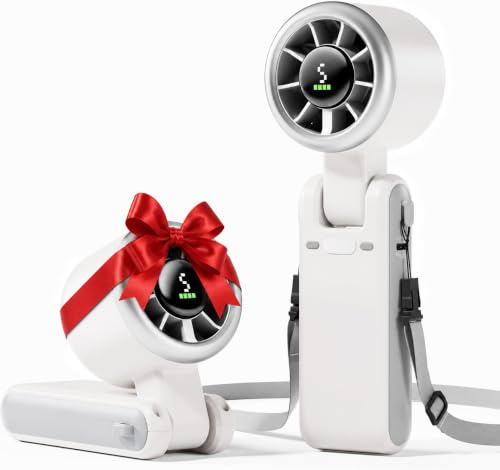 Handheld Portable Fan, 5-Speed Adjustable, 3600 mAh, USB Rechargeable, 7-Blade High-Speed Cooling, LED Display, 3-in-1 Foldable Desktop & Handheld & Neck, for Outdoor/Travelling/Home/Office (Gray)