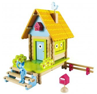 cavernedesjouets Jouet en Bois : Chalet Maison sur pilotis 20 x 30 x 27 cm - 100 Pieces - Set Jeu de Construction garçon + Carte Tigre - Enfant