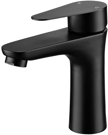 Sistaby Basin Taps Mixers Black Bathroom Sink Mixer Tap Lead-Free Stainless Steel 304 Taps for Bathroom Basin Mono with G1/2 Hoses Cloakroom Faucet Single Lever 1 Hole