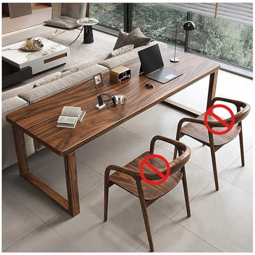 Escritorio para Ordenador de Madera Maciza, Escritorio Moderno de Madera Auténtica para Oficina en Casa, Escritorios de Madera Natural de Nogal Estilo Rústico,140x70x75cm