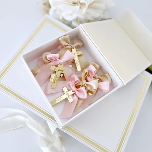 MEIEG Individuell Gestaltete Acryl-Taufanhänger, Personalisierte Kreuz-Acryl-Etiketten Mit Namensgravur, Geschenkanhänger Für Party/Taufe/Hochzeit/Verlobung(50pcs)