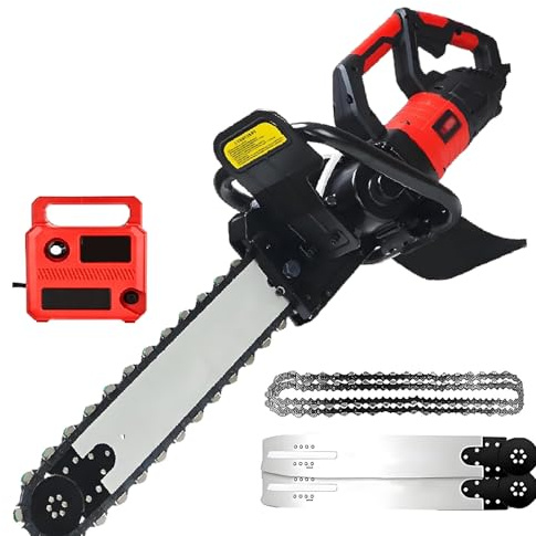 Sushangmao Handheld Diamond Chainsaw, 35cm/48cm Electric Concrete Chain Saw, Water Fed Dust Suppression, with 2 Diamond Chains & Guide Plates, for Slotting Brick, Granite 9500W