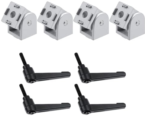 Pastlla 4 Sets 2020 Series Aluminum Extrusion Profile Zinc Alloy, 180° Adjustable Flexible Pivot Joint Bracket, Aluminum Extrusion Pivot Hinge Swivel Degree Angle Bracket with Handle (Silver)