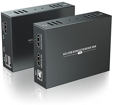 PWAYTEK HDMI KVM USB Extender for Remote Mouse and Keyboard Control of 1080P@60HZ Signals over 50m (164ft) Cat5 Cat6 Cat5e Cat7 Ethernet Cable