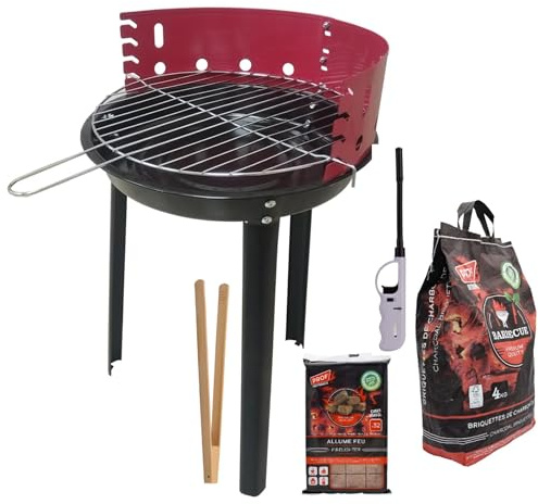 Friesenthal Festival Grillset – Tragbarer Holzkohlegrill Ø 35,5 cm inkl. Grillkohle, Grillanzünder, Grillzange & Flex Sturmfeuerzeug Weiß – Komplettes BBQ Set für Camping, Festival & Outdoor