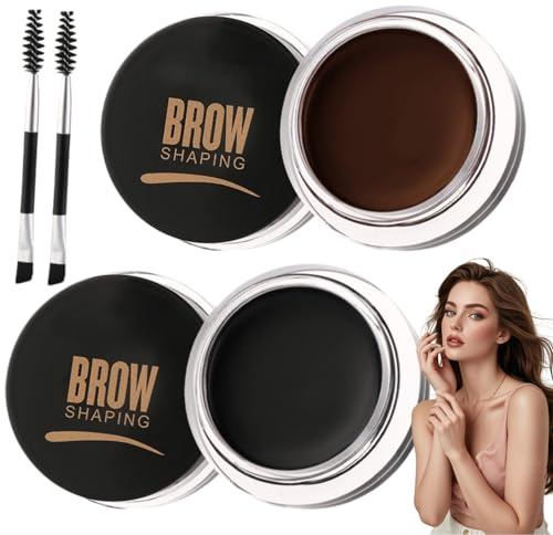 2 Stück Wasserfestes Augenbrauen Gel,Hochpigmentiert Augenbrauenfarbe,Augenbrauenpomade mit Doppelseitiger Bürste,Langanhaltend Augenbrauen Formen Brow Gel,Brow Pomade(Dunkelbraun & Schwarz)