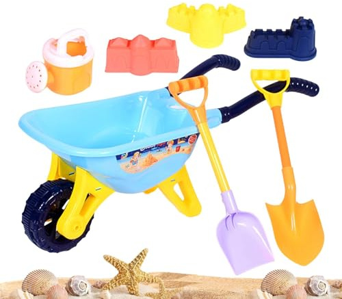 Beach Sand Toys - 7pcs Sand Play Set With Cart Shovels Interactive Sandbox Building Toys For Kids Party Backyard Lawn Pool Camping Picnic Indoor Outdoor Activities