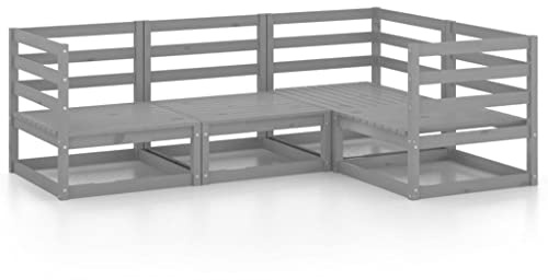 Foknhdi Gartenmöbel-Set 4-TLG. in Grau 70x70x67 cm Massivholz-Kiefer Lounge Sitzgruppe Modular Robust & Modern für Balkon Terrasse Garten