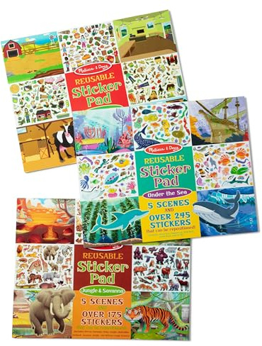 Melissa & Doug Reusable Sticker Pad Bundle - Jungle, Farm & Under The Sea